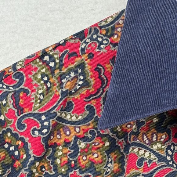 EDDIE BAUER Dress S Twill Paisley Fit & Flare Cottagecore Long Sleeve Cotton Red - Picture 7 of 13